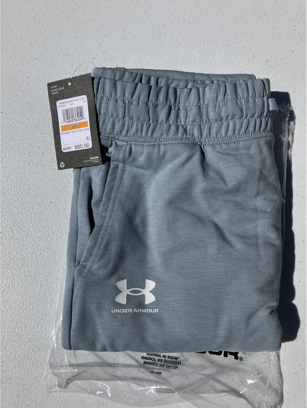 Small NWT Women's Under Armour Blue Rival Terry Flare Crop Pants Sweatpants pant